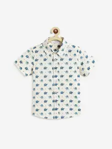 Campana Boys Classic Floral Printed Spread Collar Short Sleeves Cotton Casual Shirt