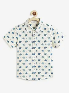 Campana Boys Classic Floral Printed Spread Collar Short Sleeves Cotton Casual Shirt