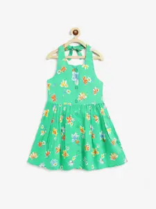 Campana Girls Sleeveless Knee Length Fit and Flare Printed Viscose Rayon Dress