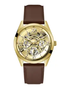 GUESS Men Skeleton Dial & Leather Straps Tailor Analogue Watch GW0389G5