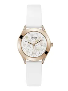 GUESS Women Embellished Dial & Straps Trend Pearl Analogue Watch- GW0381L3