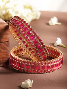 Rubans Set of 2 Gold Plated Pink Crystal Kemp Stones Studded Premium Bangles