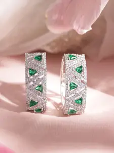 Rubans Rhodium Plated Trillant Emerald Crystal Zirconia Exquisite Demi-Fine Hoop Earring
