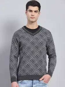 Monte Carlo V-Neck Geometric Printed Cotton Pullover