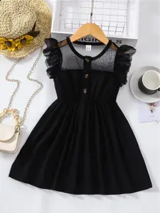 BAESD Girls Round Neck Flutter Sleeves Gathered Fit & Flare Dress