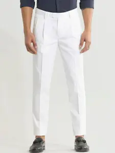 Snitch Men White Smart Slim Fit Cotton Trousers