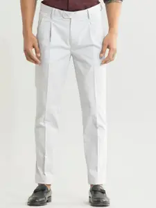 Snitch Men Grey Smart Slim Fit Cotton Formal Trousers