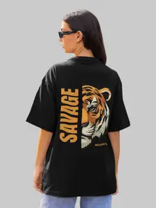 Slenor Typography Printed Drop-Shoulder Sleeves Oversized Cotton T-shirt