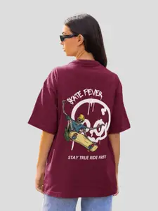 Slenor Typography Printed Drop-Shoulder Sleeves Oversized Cotton T-shirt