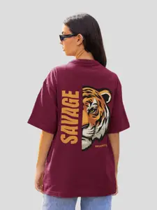 Slenor Typography Printed Drop-Shoulder Sleeves Oversized Cotton T-shirt