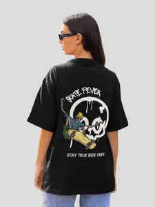 Slenor Typography Printed Round Neck Short Drop-Shoulder Sleeves Cotton Oversized T-shirt