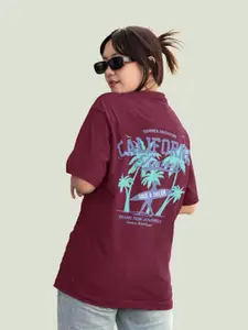 Slenor Typography Printed Round Neck Short Drop-Shoulder Sleeves Cotton Oversized T-shirt