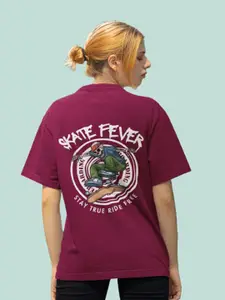 Slenor Graphic Printed Round Neck Short Drop-Shoulder Sleeves Cotton Oversized T-shirt