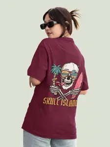 Slenor Graphic Printed Round Neck Short Drop-Shoulder Sleeves Cotton Oversized T-shirt