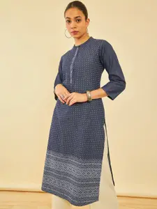 Soch Geometric Printed Mandarin Collar Cotton Kurta