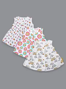 Born Babies Girls Pack Of 3 Printed Organic Cotton Fit & Flare Dress