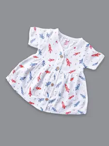 Born Babies Girls Printed Flared Sleeve Organic Cotton Fit & Flare Dress