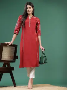 Sangria Ethnic Motifs Embroidered Cotton Straight Kurta