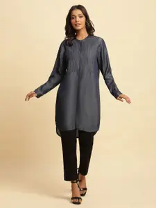 W Mandarin Collar Long Sleeves Lyocell Kurta