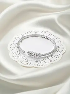 SILBERRY Women Sterling Silver Cubic Zirconia Rhodium-Plated Cuff Bracelet
