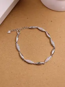 SILBERRY Women Sterling Silver Cubic Zirconia Rhodium-Plated Wraparound Bracelet