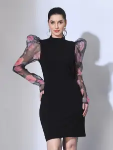 IUGA High Neck Puff Sleeves Sheath Dress