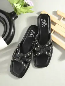 Zebba Embellished Open Toe Flats