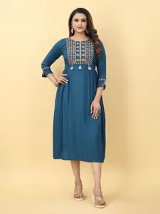 Hinaya Ethnic Motifs Embroidered Pleated A-Line Ethnic Dress