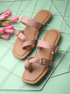 Zebba Open Toe Flats with Buckles