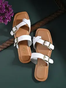 Zebba Open Toe Flats with Buckles