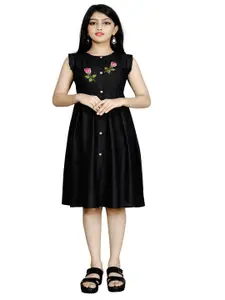 BAESD Girls Floral Embroidered Pleated Detailed Cotton Fit & Flare Dress