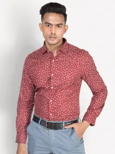 Turtle Classic Slim Fit Floral Printed Spread Collar Pure Cotton Formal Shirt