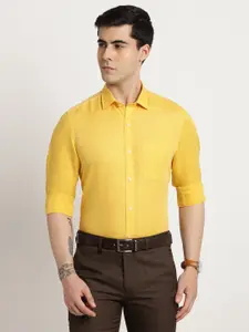 Turtle Classic Slim Fit Solid Cotton Linen Formal Shirt