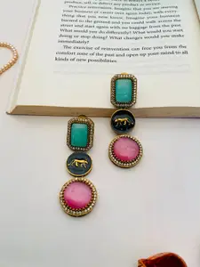 ABDESIGNS Gold-Plated Stone-Studded & Beaded Animal Shaped Drop Earrings