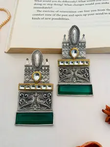 ABDESIGNS Gold-Plated Stone Studded & Beaded Classic Drop Earrings