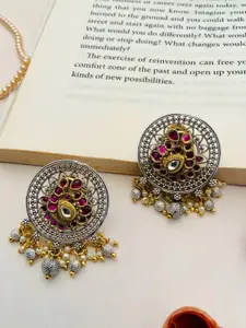 ABDESIGNS Gold-Plated Stone Studded & Beaded Classic Drop Earrings