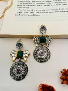 ABDESIGNS Gold-Plated Oxidised Stone Studded & Beaded Classic Drop Earrings