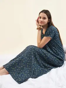 Sweet Dreams Blue Floral Printed Maxi Nightdress