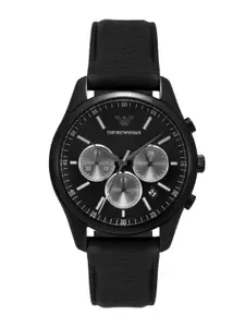 Emporio Armani Men Dial & Leather Textured Straps Round Analogue Watch AR11583