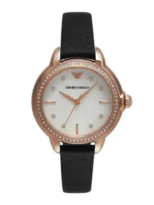 Emporio Armani Women Embellished Dial Leather Straps Analogue Watch AR11598