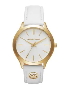 Michael Kors Women Embellished Dial & Leather Straps Analogue Watch MK7466