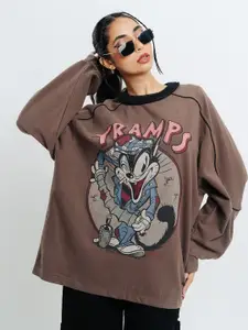 FREAKINS Graphic Printed Pure Cotton Oversized Pullover Sweatshirt