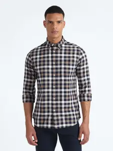 Flying Machine Slim Fit Buffalo Checked Button-Down Collar Pure Cotton Oxford Casual Shirt
