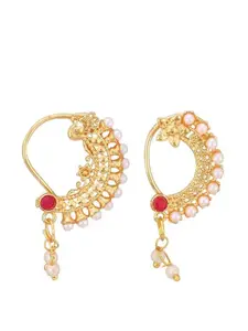 Vighnaharta Set of 2 Gold-Plated Pearls Ring Nosepin