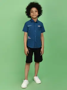V-Mart Boys Printed Pure Cotton Shirt With Shorts