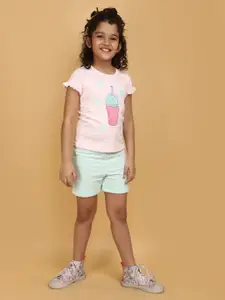 V-Mart Girls Printed Pure Cotton Top with Shorts