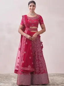 KALINI Embroidered Semi-Stitched Lehenga & Unstitched Blouse With Dupatta