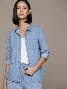 Roadster Roll-Up Sleeves Pure Cotton Denim Casual Shirt