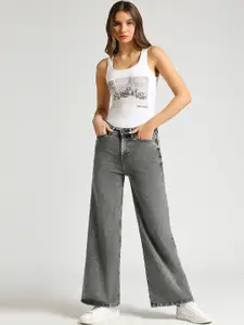 Pepe Jeans Women Wide Leg High-Rise Heavy Fade Stretchable Jeans