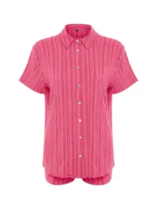 Trendyol Striped Collar Shirt With Shorts Co-Ords